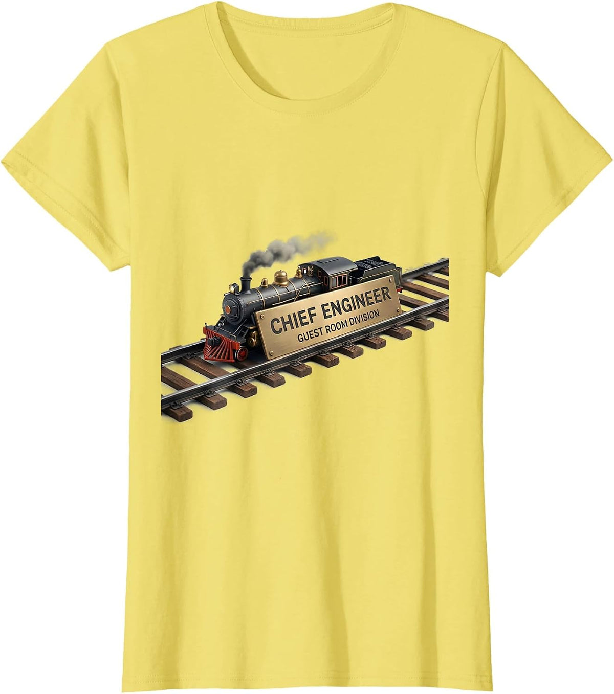Women's Chief Engineer Guest Room Division Vintage Steam Train T-Shirt - Lemon Yellow