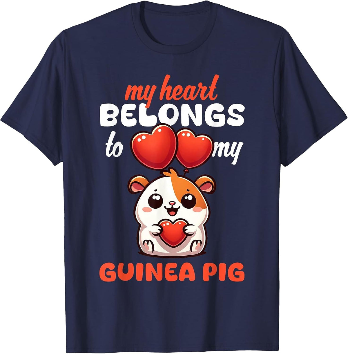 Cute My Heart Belongs to My Guinea Pigs Lover Graphic Cavy T-Shirt - Navy Blue