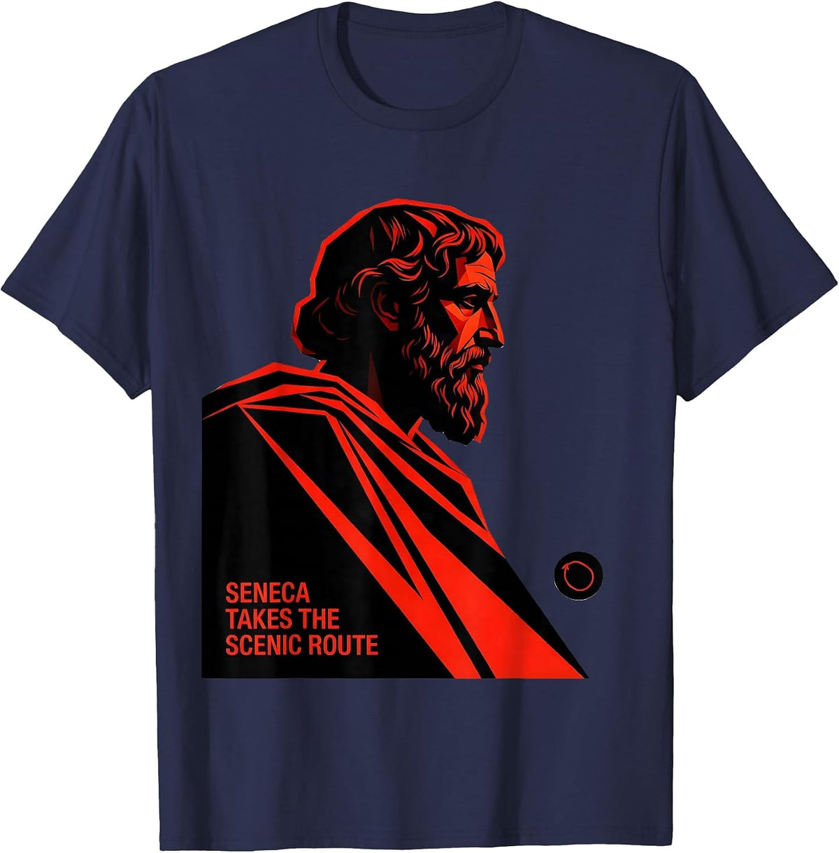 Seneca Takes The Scenic Route Funny Philosopher Pun T-Shirt - Navy Blue