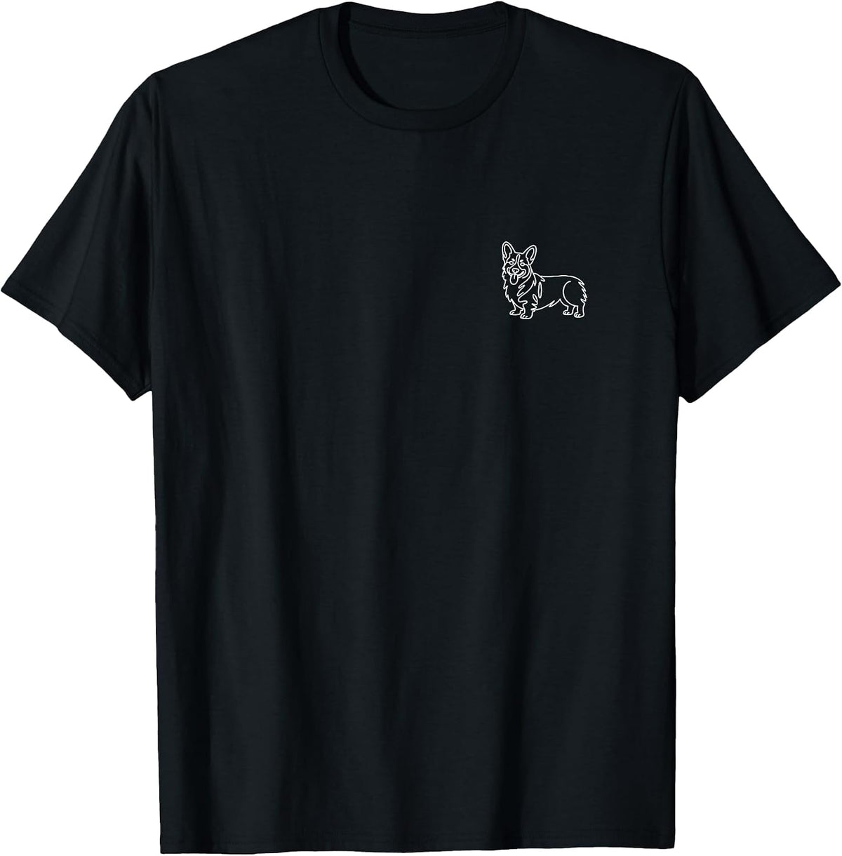 Pembroke Welsh Corgi Minimalist Badge Patch Line Art T-Shirt - Black