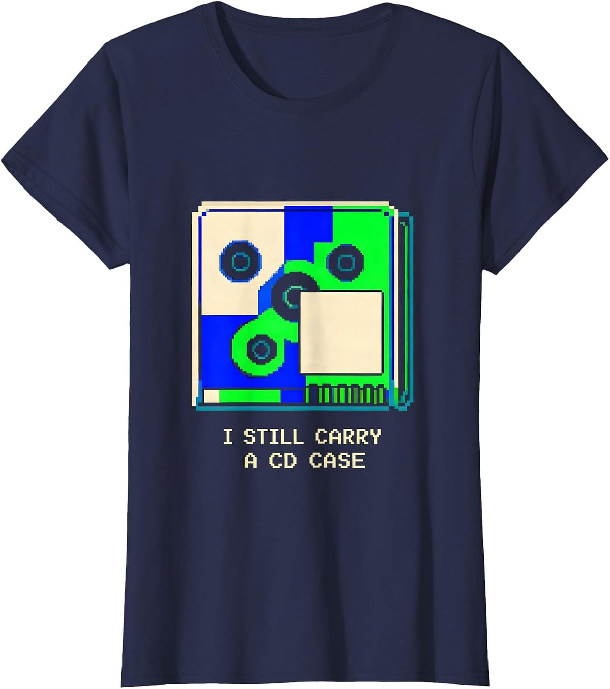 Women's I Still Carry A CD Case Pixel Art Y2K Streetwear Men T-Shirt - Navy Blue