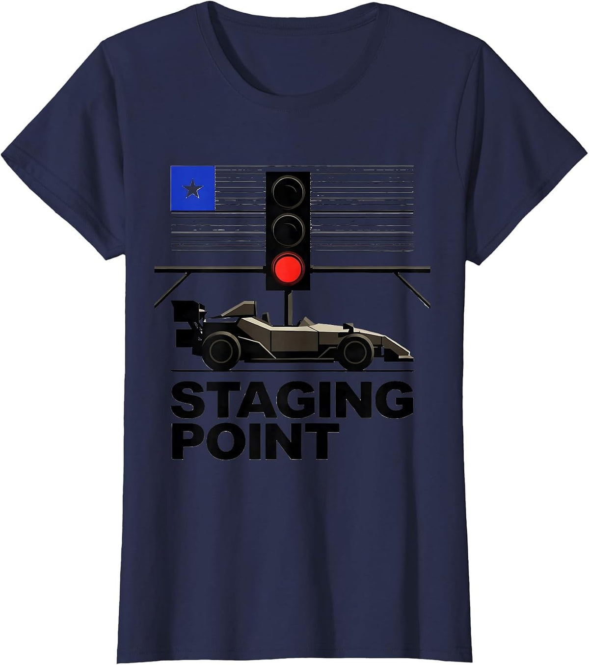 Women's Staging Point Bauhaus Modernist RC Racing American Flag T-Shirt - Navy Blue