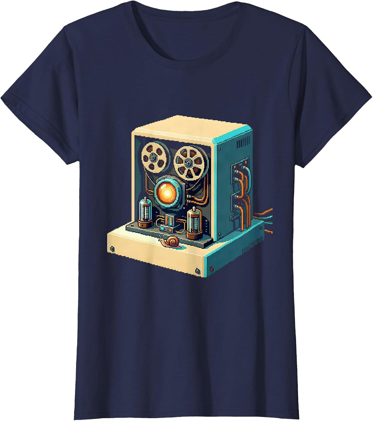 Women's Pixel-Art Vintage Computer Aging Humor T-Shirt - Navy Blue