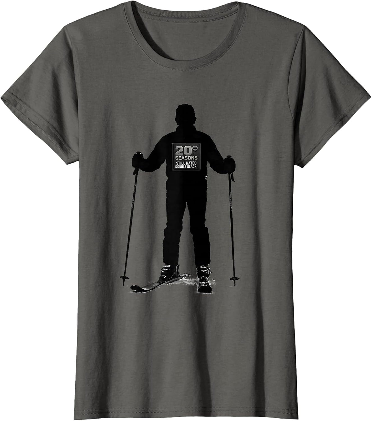 Women's 20 Seasons Still Rated Double Black Vintage Ski Humor T-Shirt - Asphalt Grey