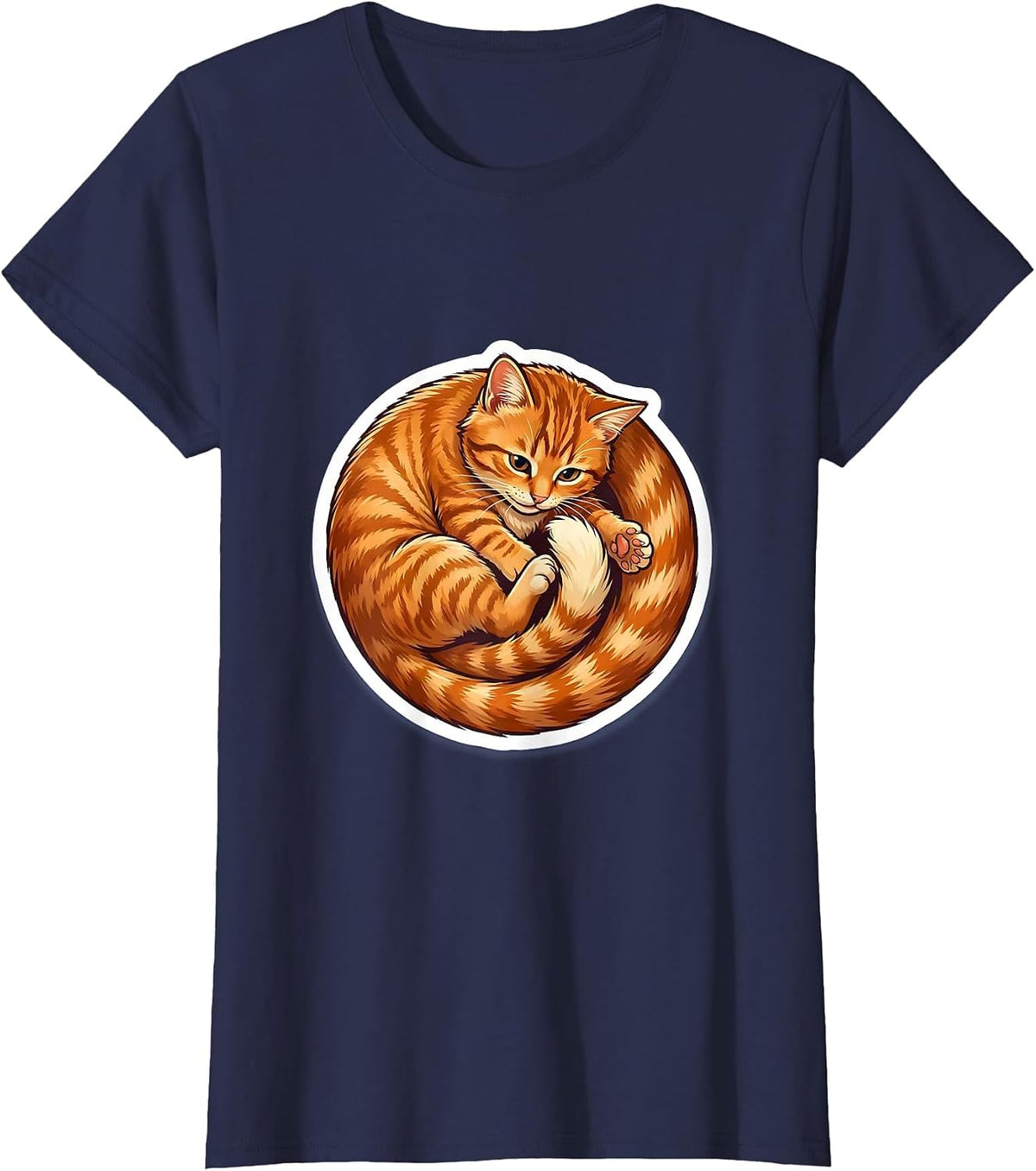 Women's Mimi Kitten Chasing Tail Spiral Cute Cat Design T-Shirt - Navy Blue