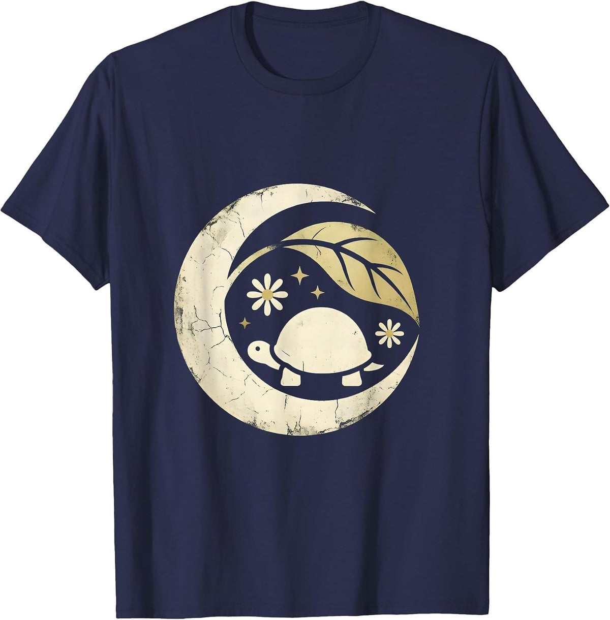 Be Still Tortoise Under Leaf Nature Graphic T-Shirt - Navy Blue