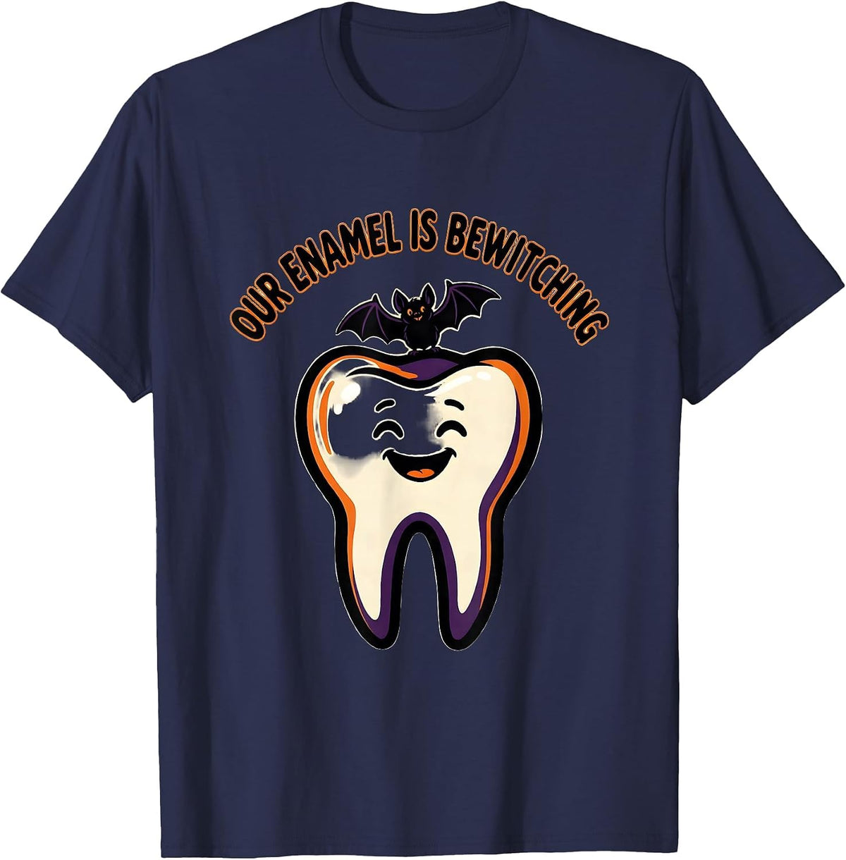 Our Enamel Is Bewitching Cartoon Dental Squad Halloween T-Shirt - Navy Blue