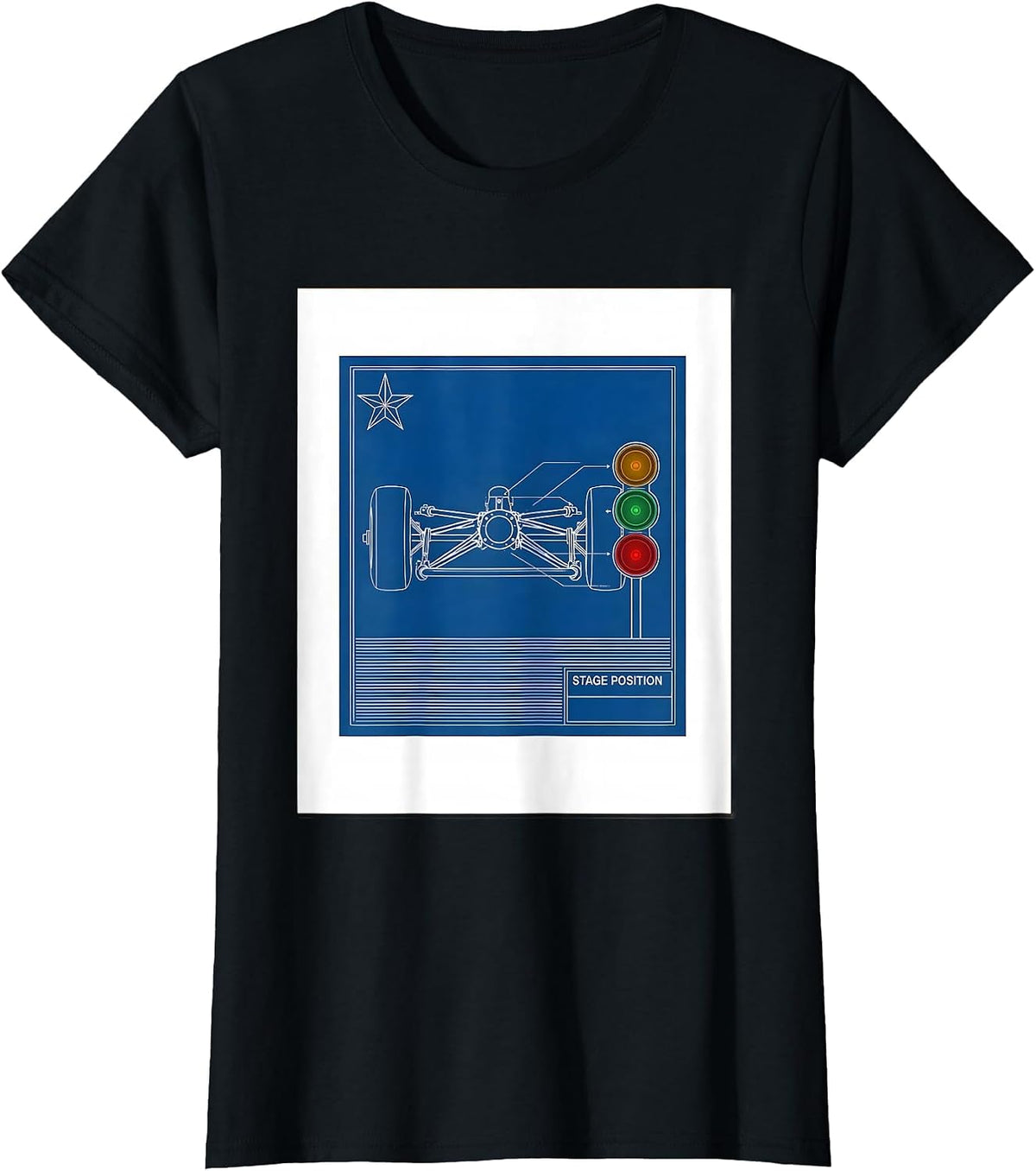 Stage Position Technical Blueprint RC Drag Racing American T-Shirt - Black