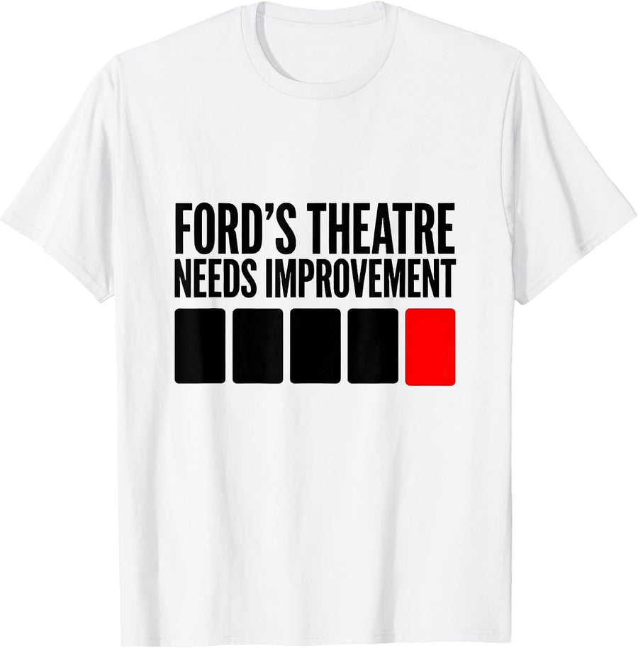 Men's Ford's Theatre: Needs Improvement Funny Abraham Lincoln T-Shirt - White