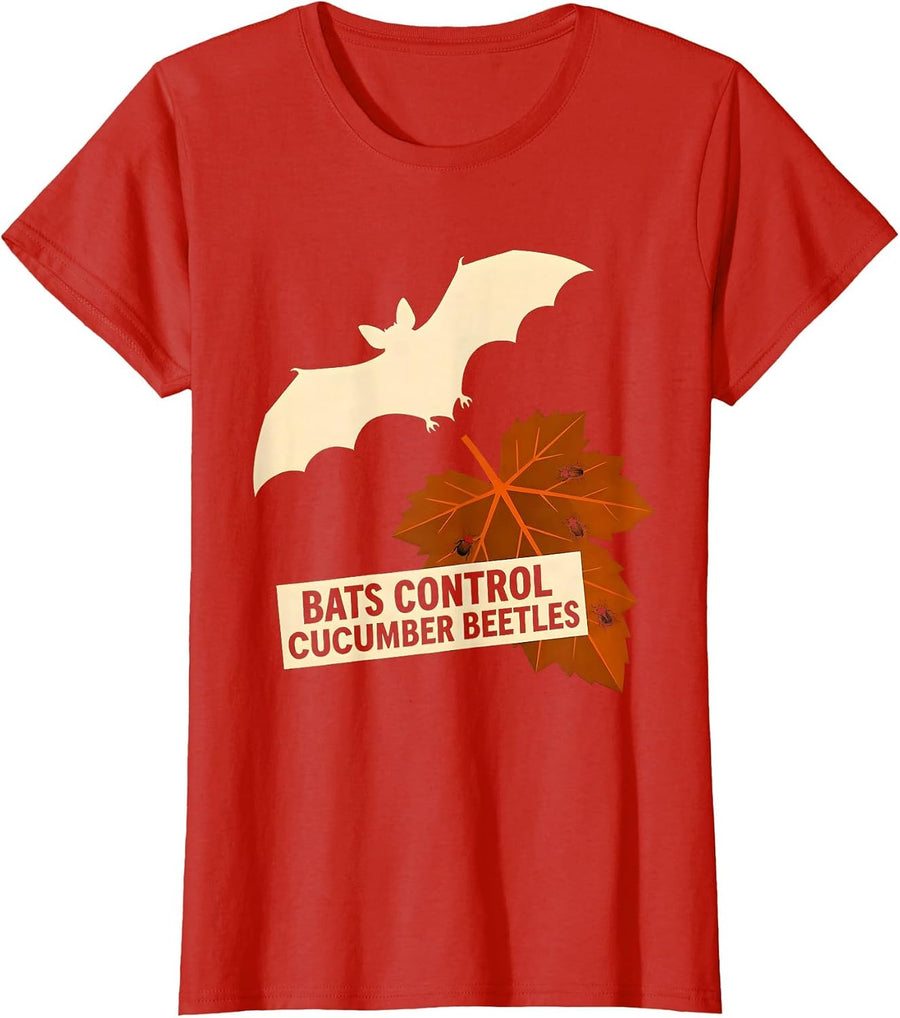 Women's Bats Control Cucumber Beetles Silly Bat Lover Wildlife T-Shirt - Red