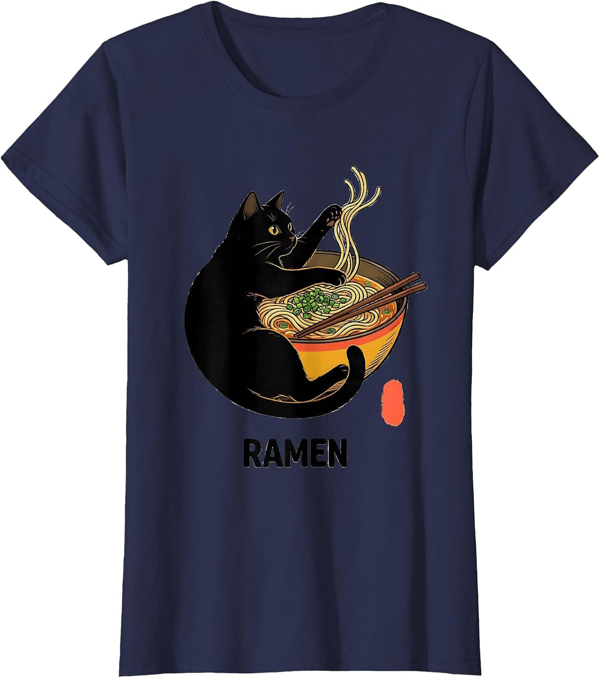 Women's RAMEN Bold Kawaii Anime Cat Ramen Lover Gift T-Shirt - Navy Blue