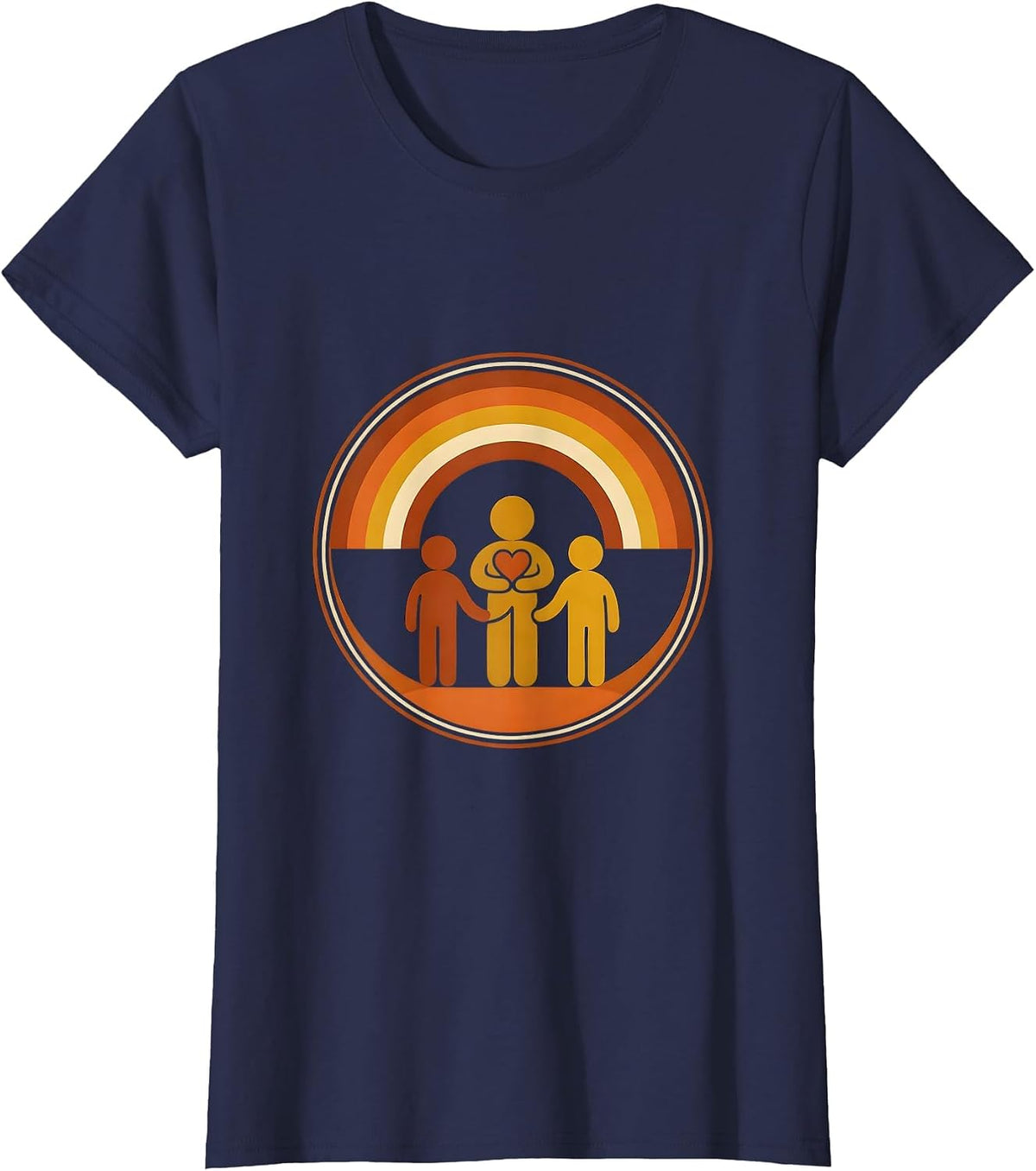 Women's Round Badge Sunset Rainbow Counselor Staff Appreciation T-Shirt - Navy Blue