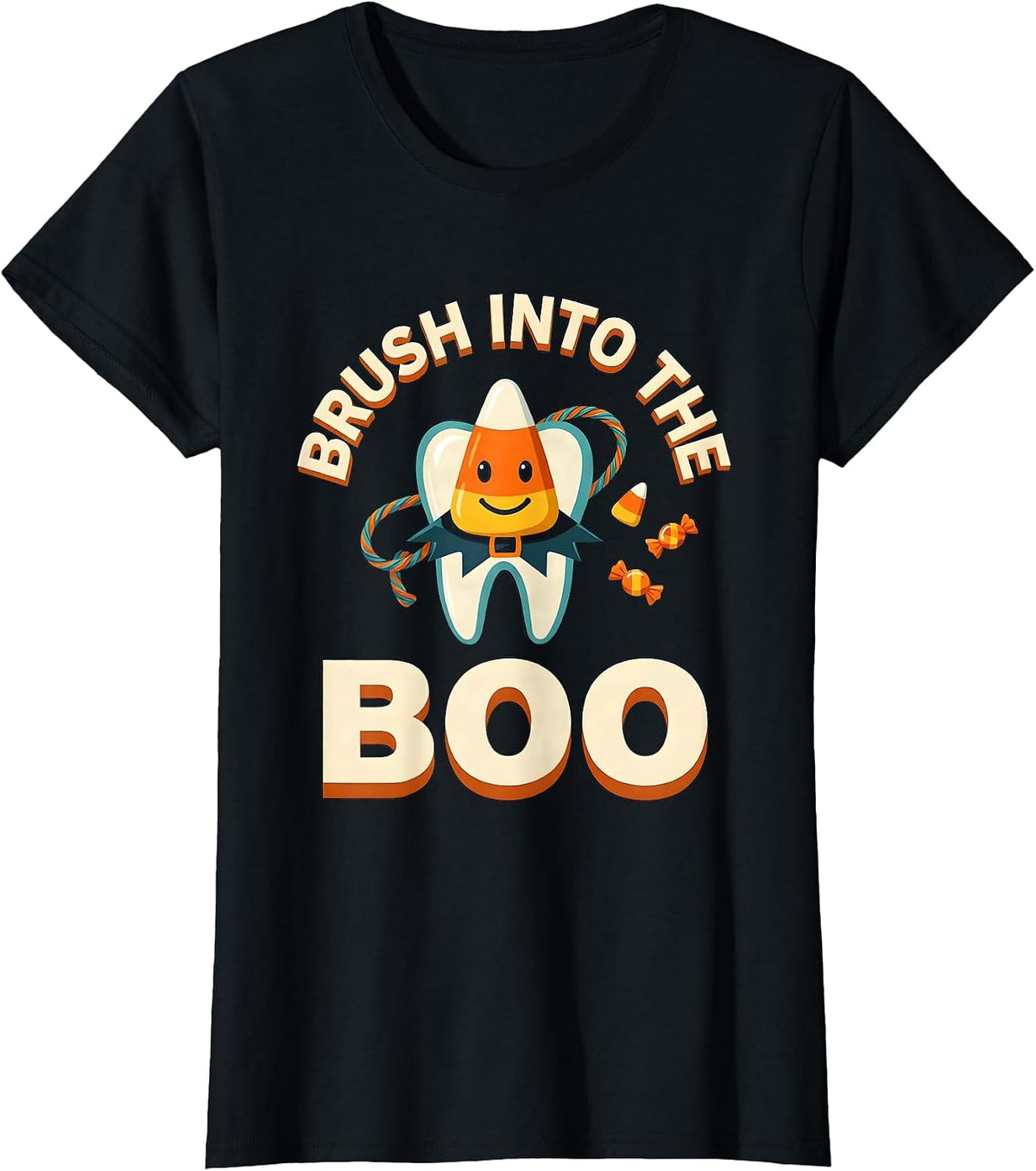 Brush Into The Boo Halloween Dentist Dental Humor Costume T-Shirt - Black