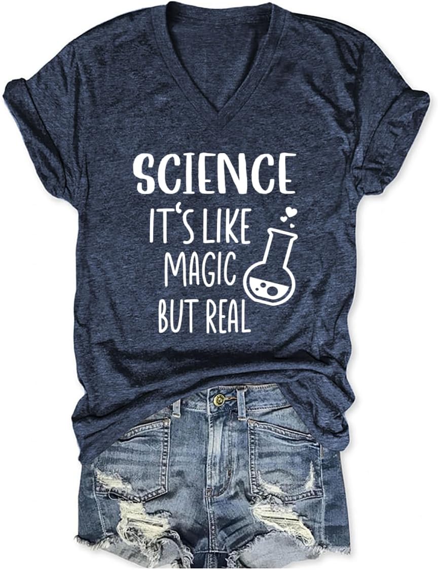 Science Teacher Shirt Women Funny Science Teacher Tshirts Teaching Life Short Sleeve T-Shirts Tops - Navy Blue