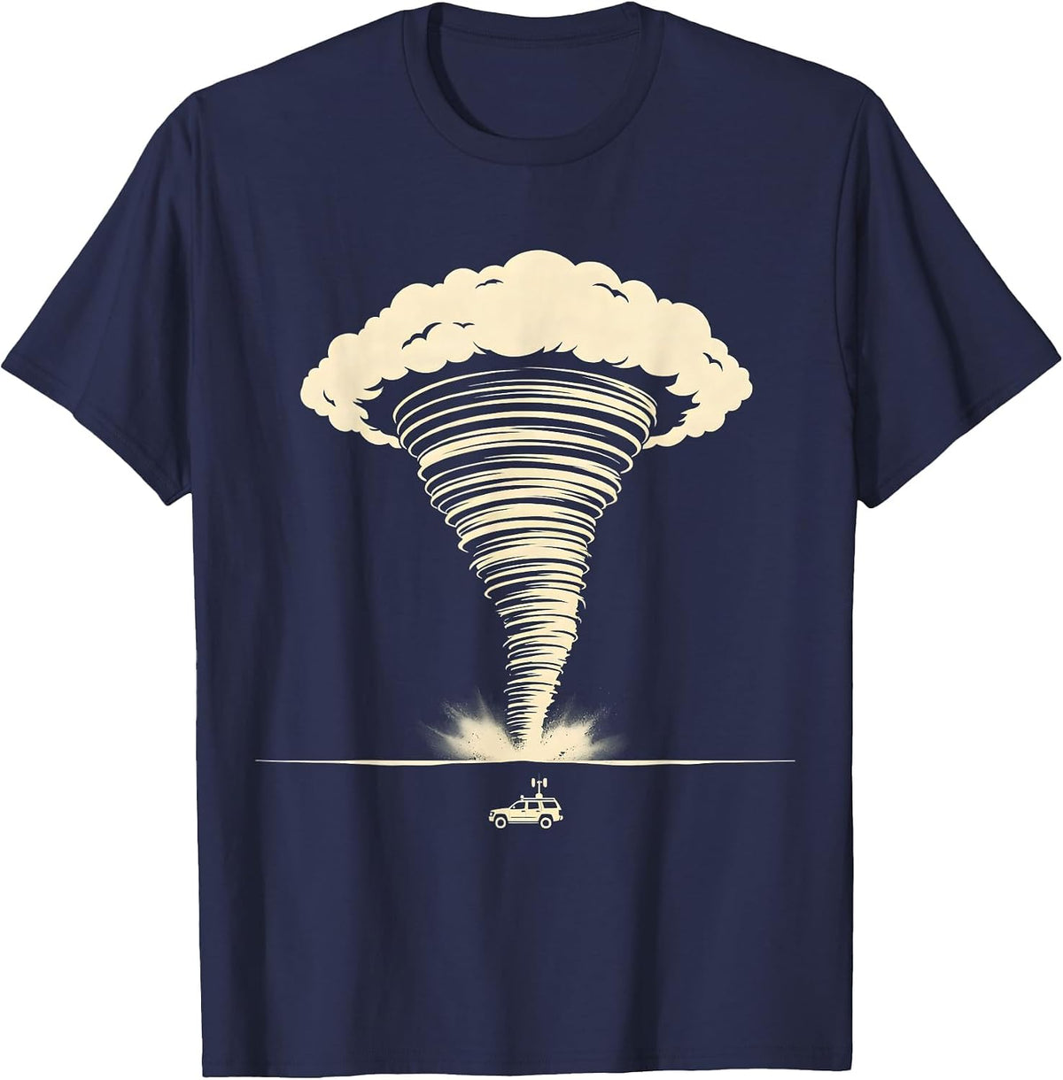 Men's Towering Tornado Funnel Silhouette Storm Chaser Meteorology T-Shirt - Navy Blue
