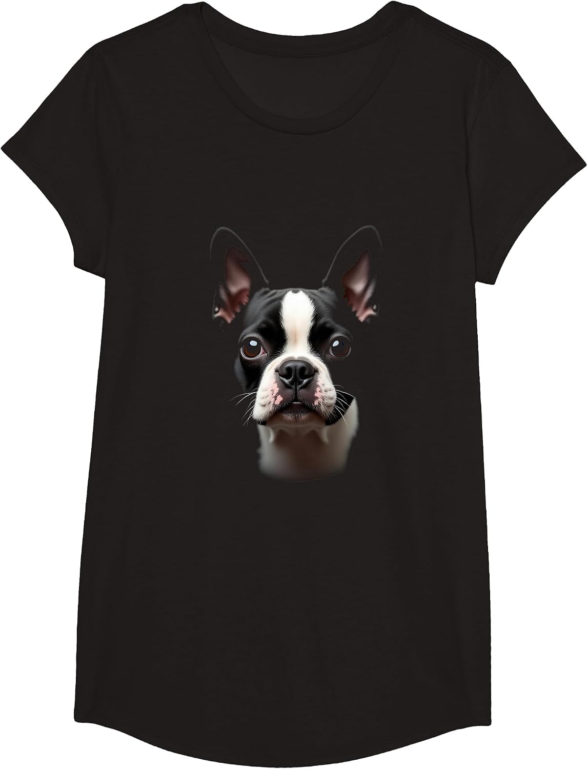 Black Boston Terrier Dog Bostie Face T-Shirt - Girls Black