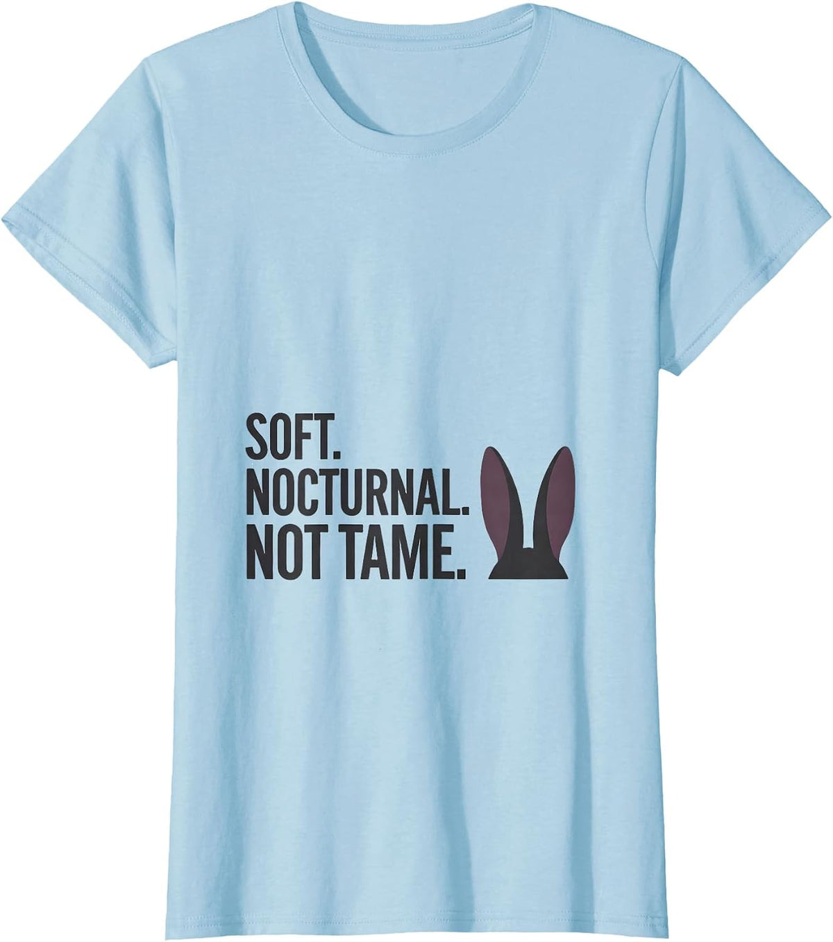 Women's Soft. Nocturnal. Not Tame Minimalist Bunny Rabbit Alt Goth T-Shirt - Baby Blue