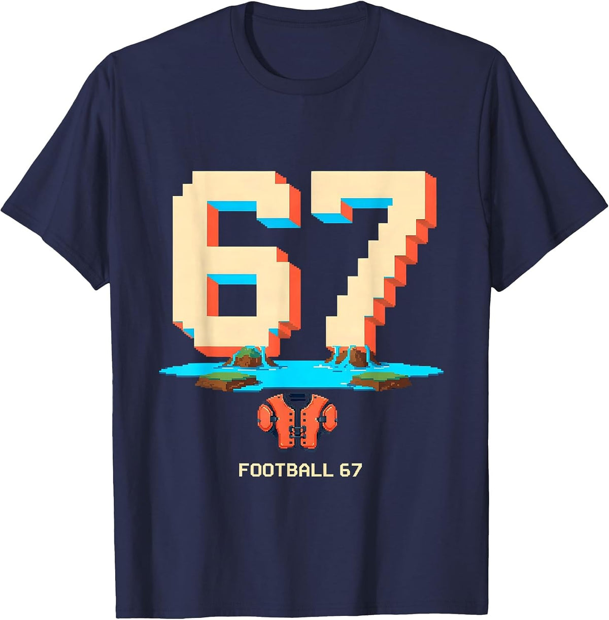 Men's Football 67 Pixel Art Sports Meme Birthday Gift T-Shirt - Navy Blue