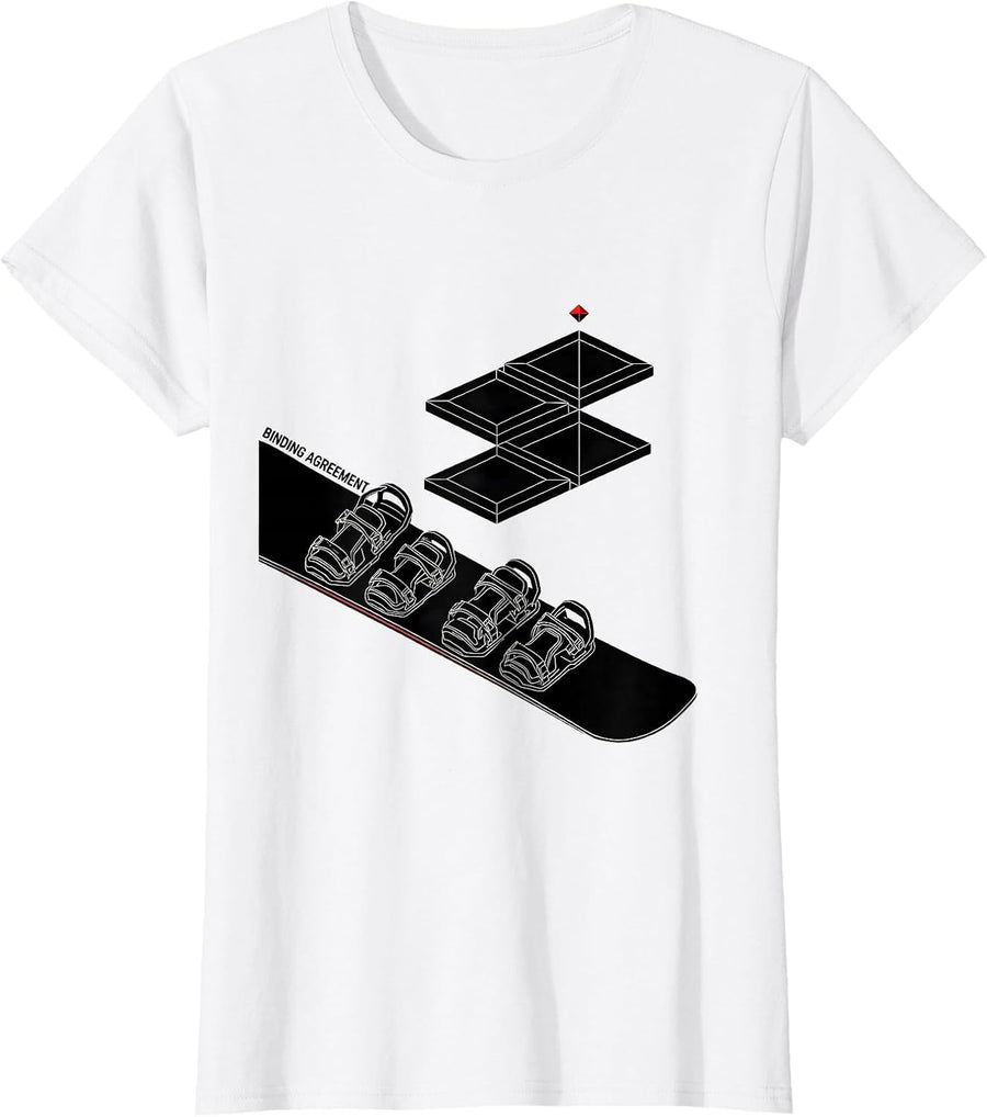 Women's Binding Agreement Swiss International Snowboarder Ski Dad T-Shirt - White