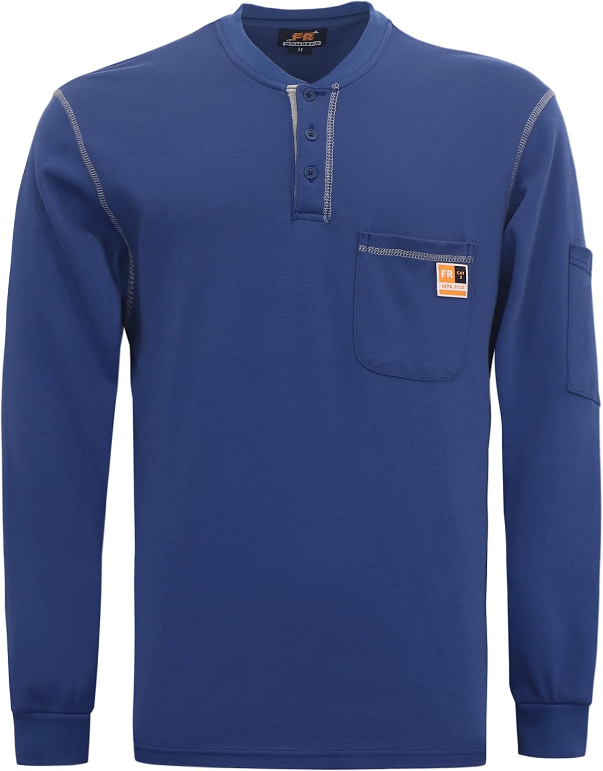 KONRECO FR Shirts for Men Long Sleeve 7oz Henley Shirt NFPA2112 CAT2 - Royal Blue