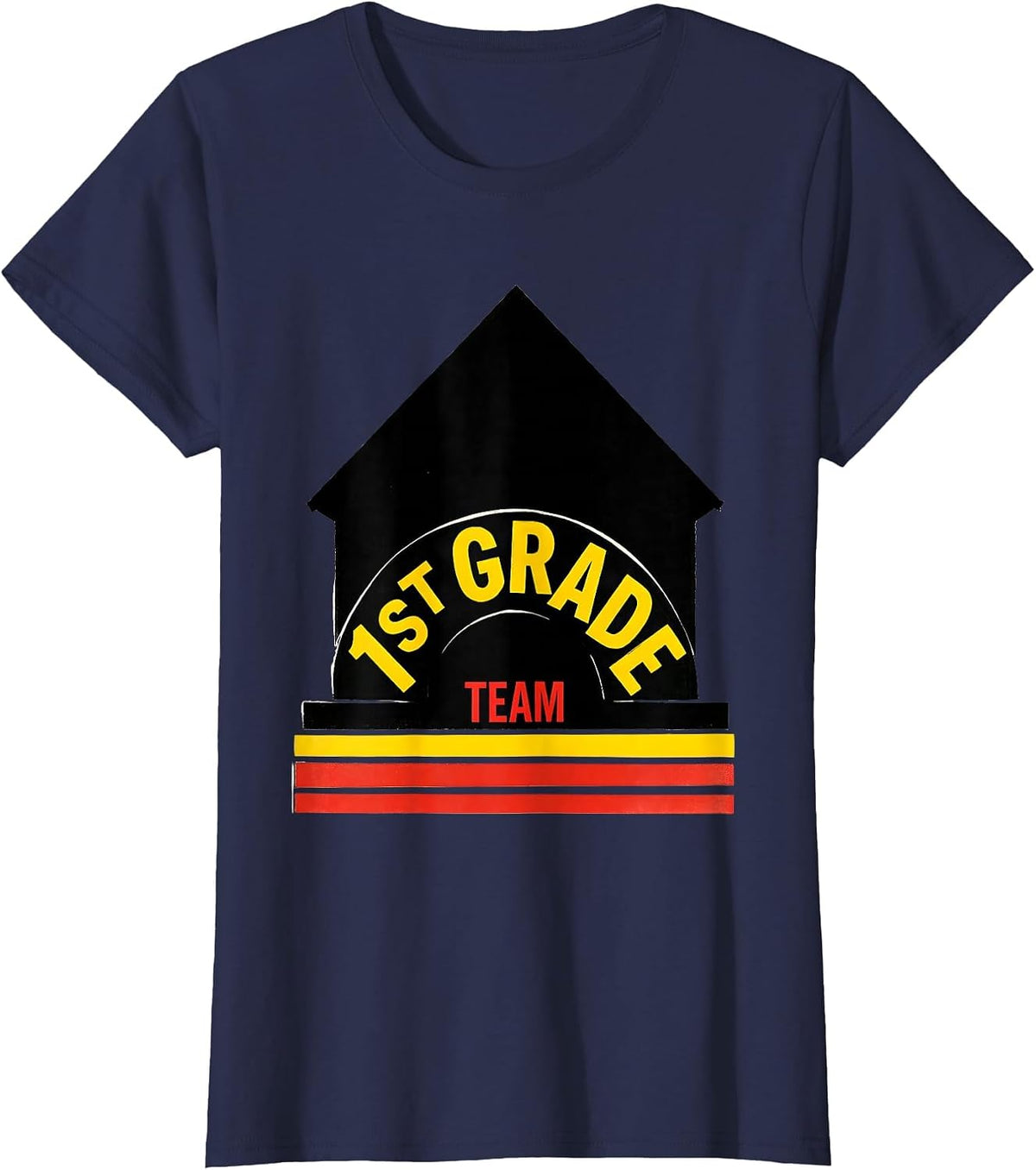 Women's 1st Grade Team Schoolhouse Teacher Back To School Crew T-Shirt - Navy Blue