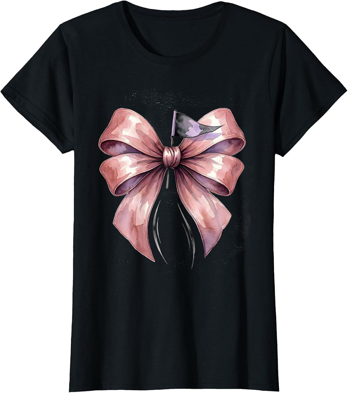 Loop-and-Tail Bow Watercolor Coquette Girls Cute T-Shirt - Black