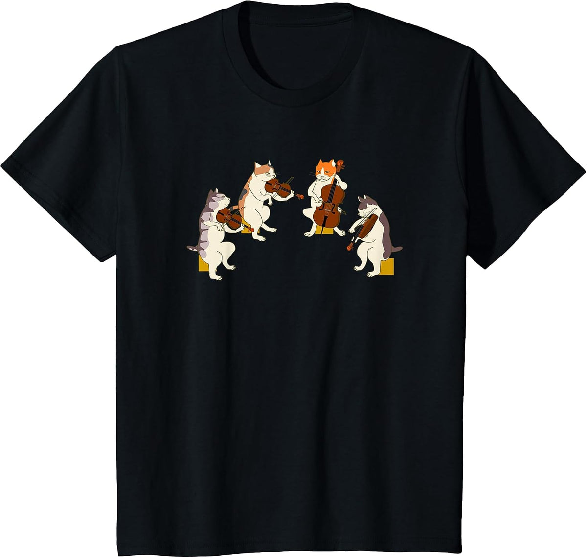 Playing Cats String Quartet Funny Musician Orchestra Fun T-Shirt - Black