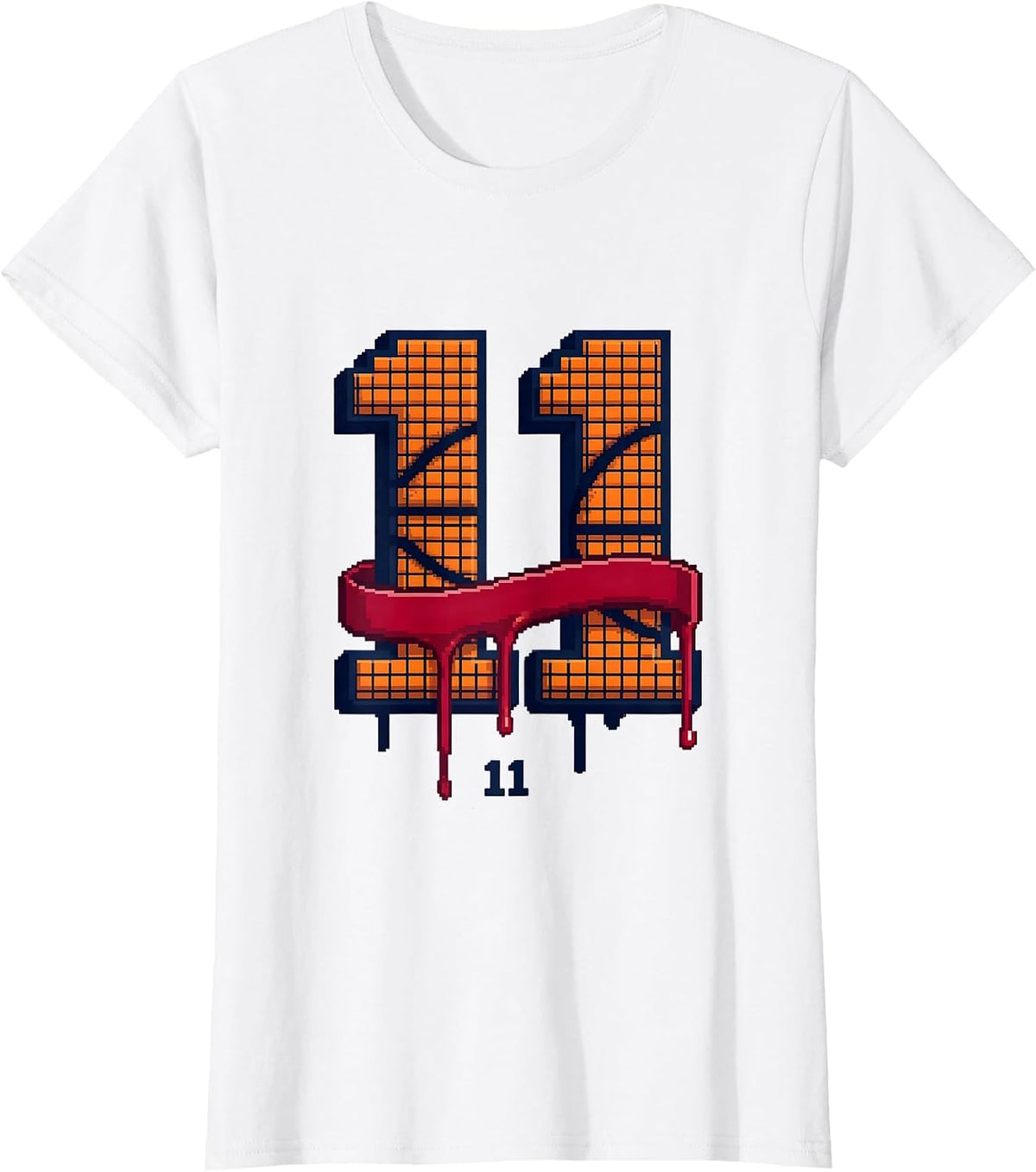 11 Pixel Art Baseball Birthday Boy Ice Cream Drip T-Shirt - White