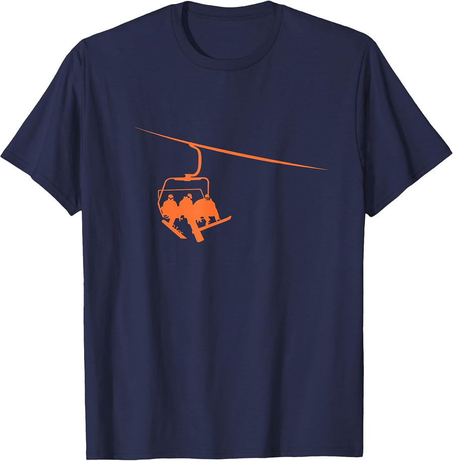 Snowboard Lift Boarding Relaxing in Lift Ski Winter Sport T-Shirt - Navy Blue