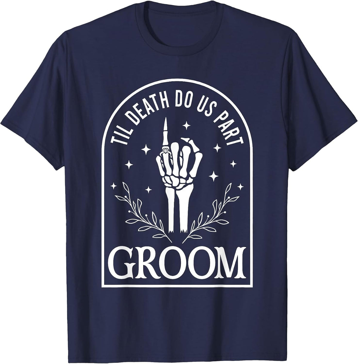 Groom Bride Til Death Do Us Part Skeleton Gothic Halloween T-Shirt - Navy Blue