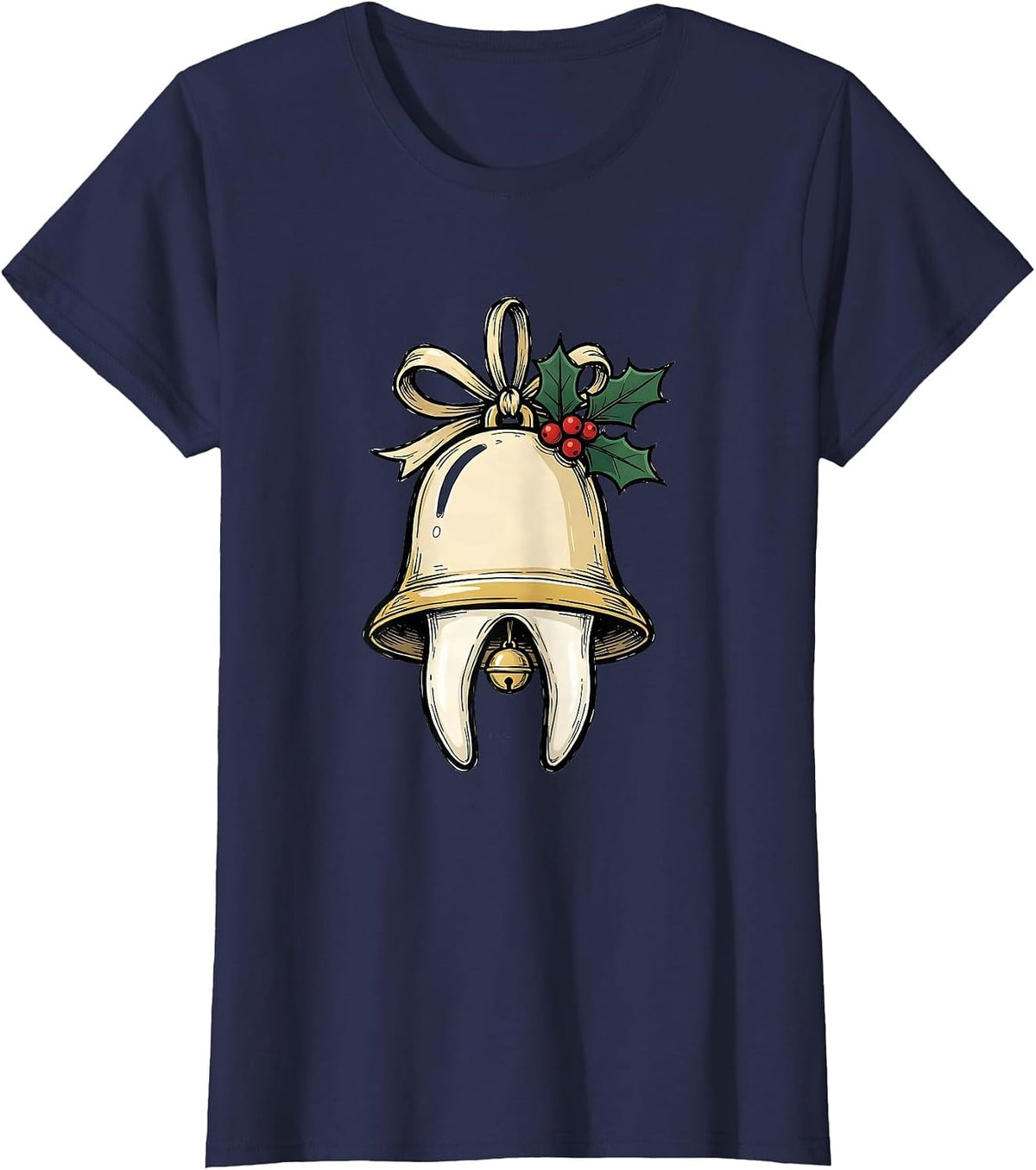 Women's Twin-Root Molar Bell Funny Dentist Christmas Dental Staff T-Shirt - Navy Blue