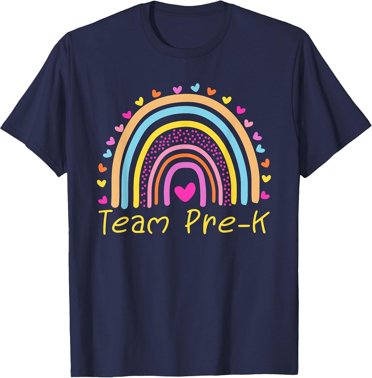Back to School Team Pre-K Squad Crew Teacher Rainbow T-Shirt - Navy Blue