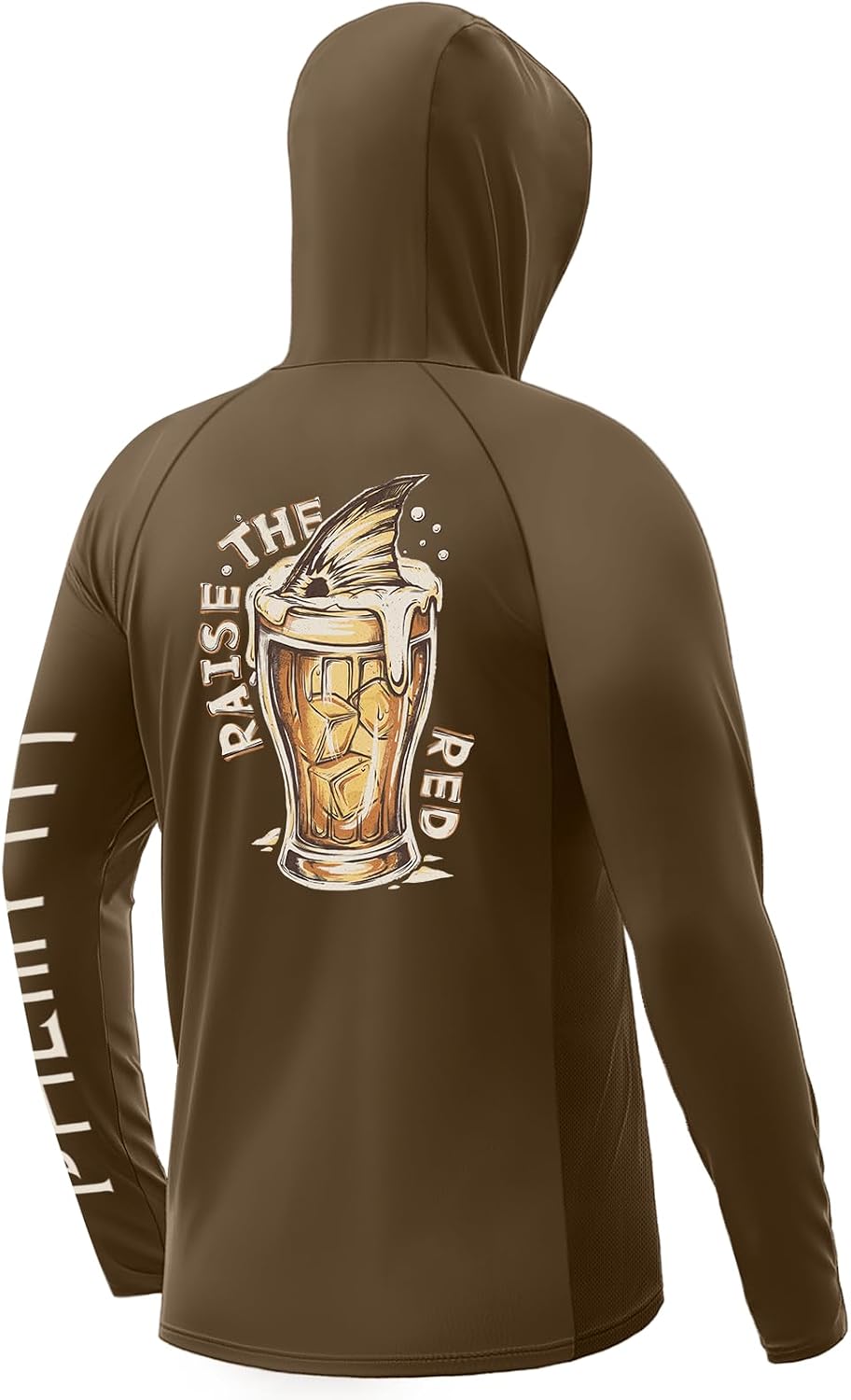 Palmyth Men's UPF 50+ Long Sleeve Fishing Hoodie Shirt with Neck Gaiter - Coffee \/ Raise the Red