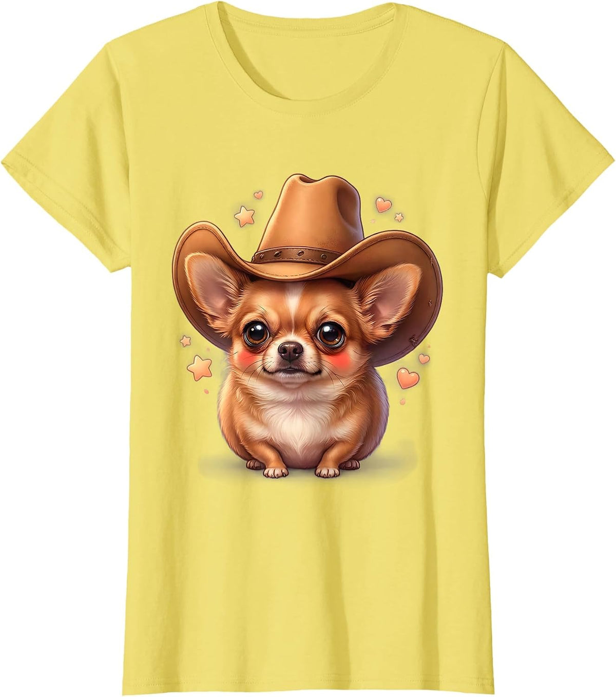 Women's Funny Chihuahua in Oversized Cowboy Hat T-Shirt - Lemon Yellow