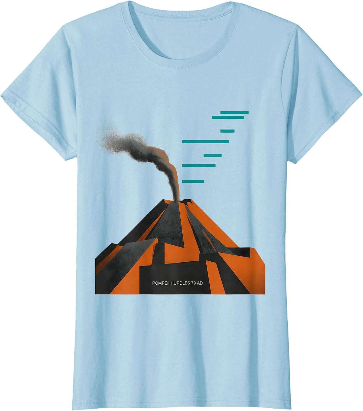 Women's Pompeii Hurdles 79 AD Midcentury Modern Volcano History T-Shirt - Baby Blue