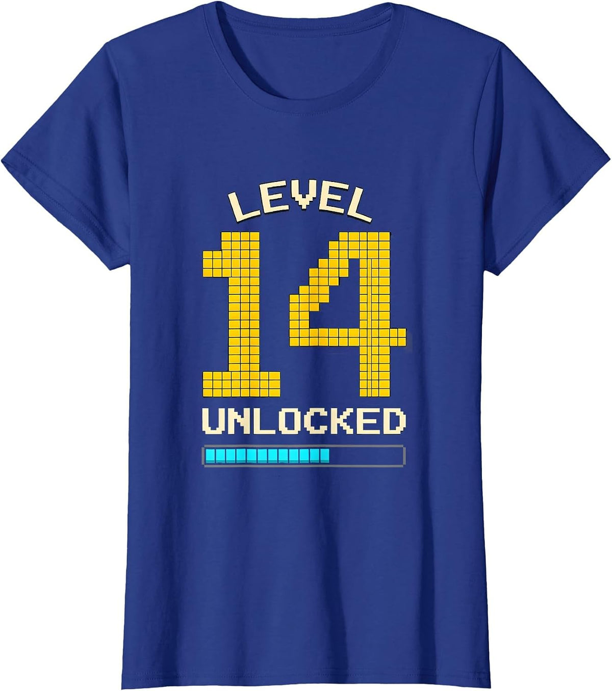 Women's Level 14 Unlocked Pixel Art Gamer Birthday Boy Video Game T-Shirt - Royal Blue