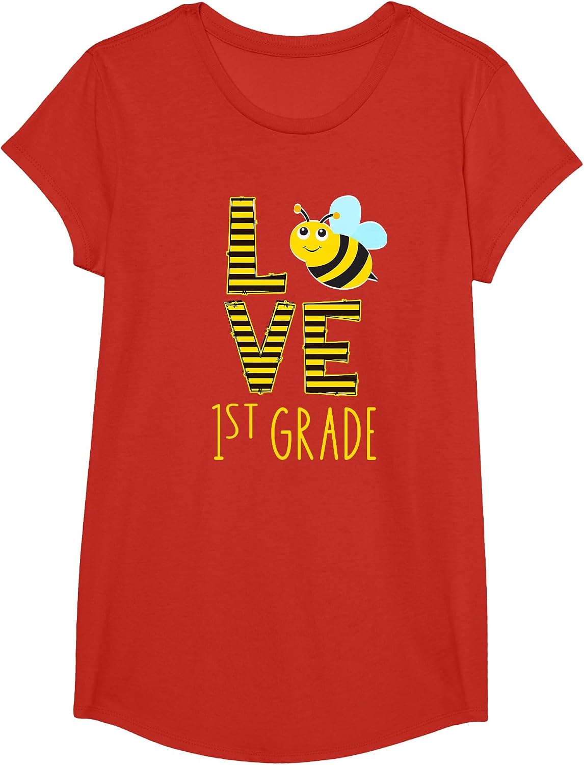 Love 1st Grade Back to School Yellow Bee 1st Grade Teacher T-Shirt - Girls Red