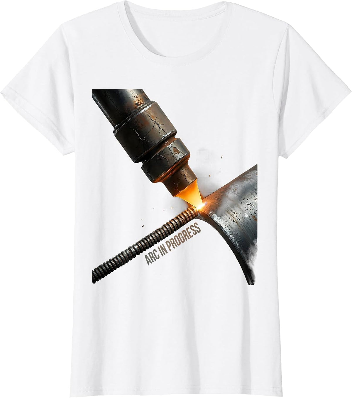 Arc In Progress Distressed Welder Trade Pride Humor Metal T-Shirt - White