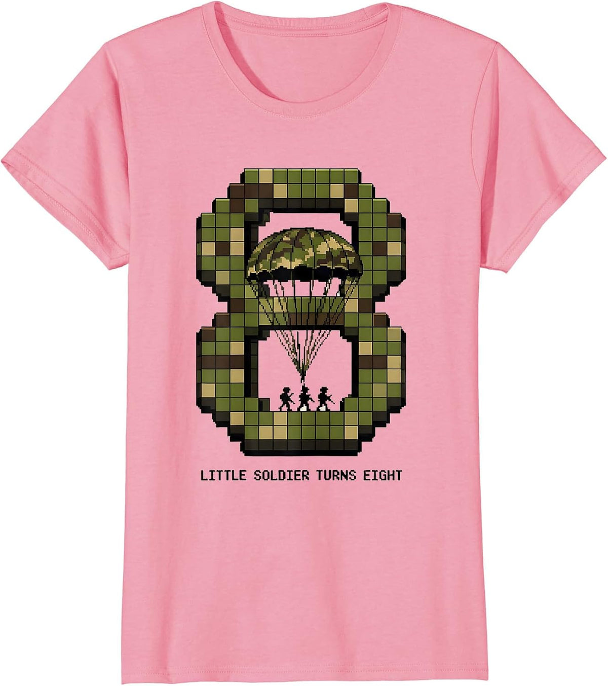 Women's Little Soldier Turns Eight Pixel Art Military Birthday Boy T-Shirt - Pink