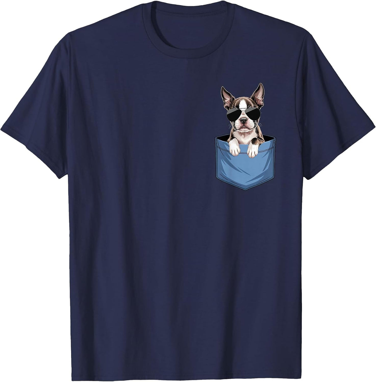 Cute Pocket Boston Terrier Lover Dog Mom T-Shirt - Navy Blue