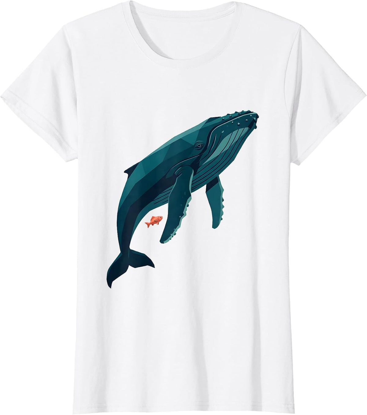 Women's Big Little Small Fish and Giant Whale Graphic T-Shirt - White