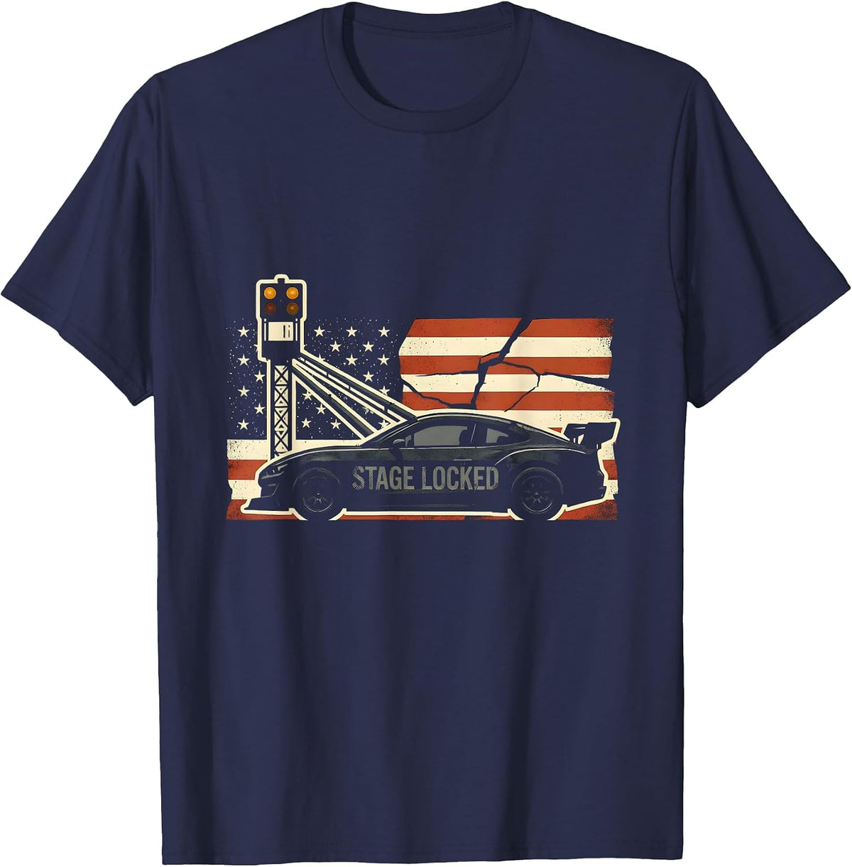 Men's Stage Locked Patriotic RC Car Racing Sprint Car Hobbyist T-Shirt - Navy Blue