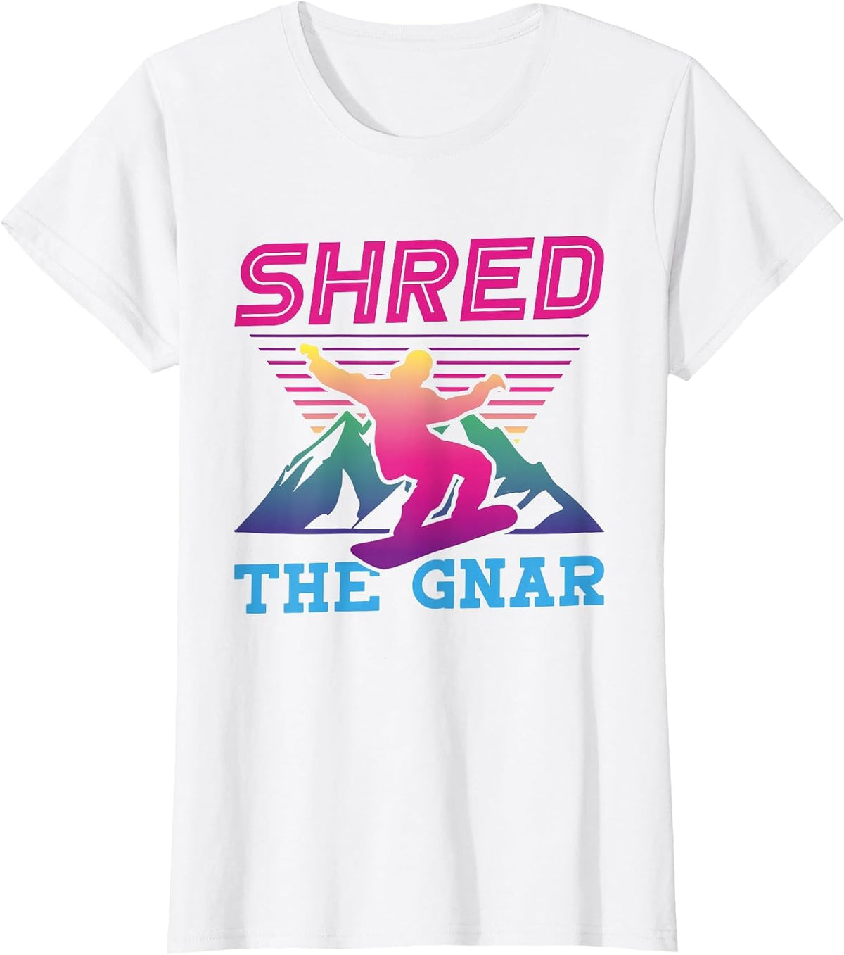 Snowboarding Shred The Gnar Retro 90s 80s Snowboard T-Shirt - White