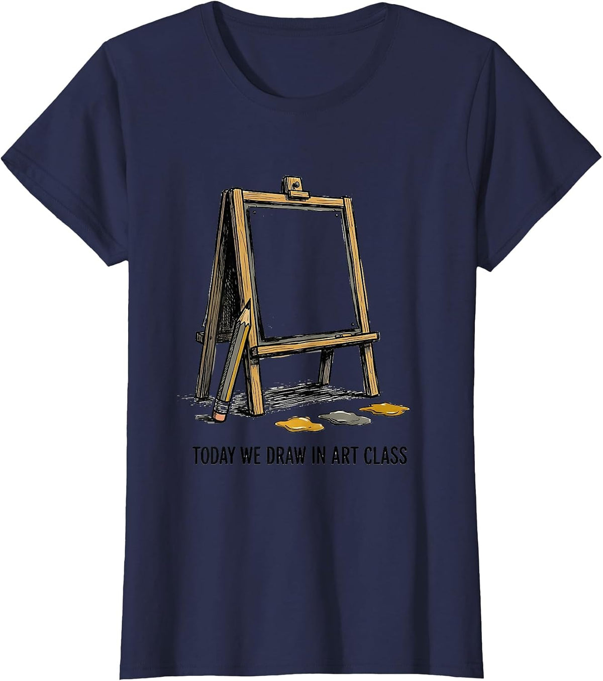 Women's Today We Draw In Art Class Hand-Sketched Art Teacher Back T-Shirt - Navy Blue