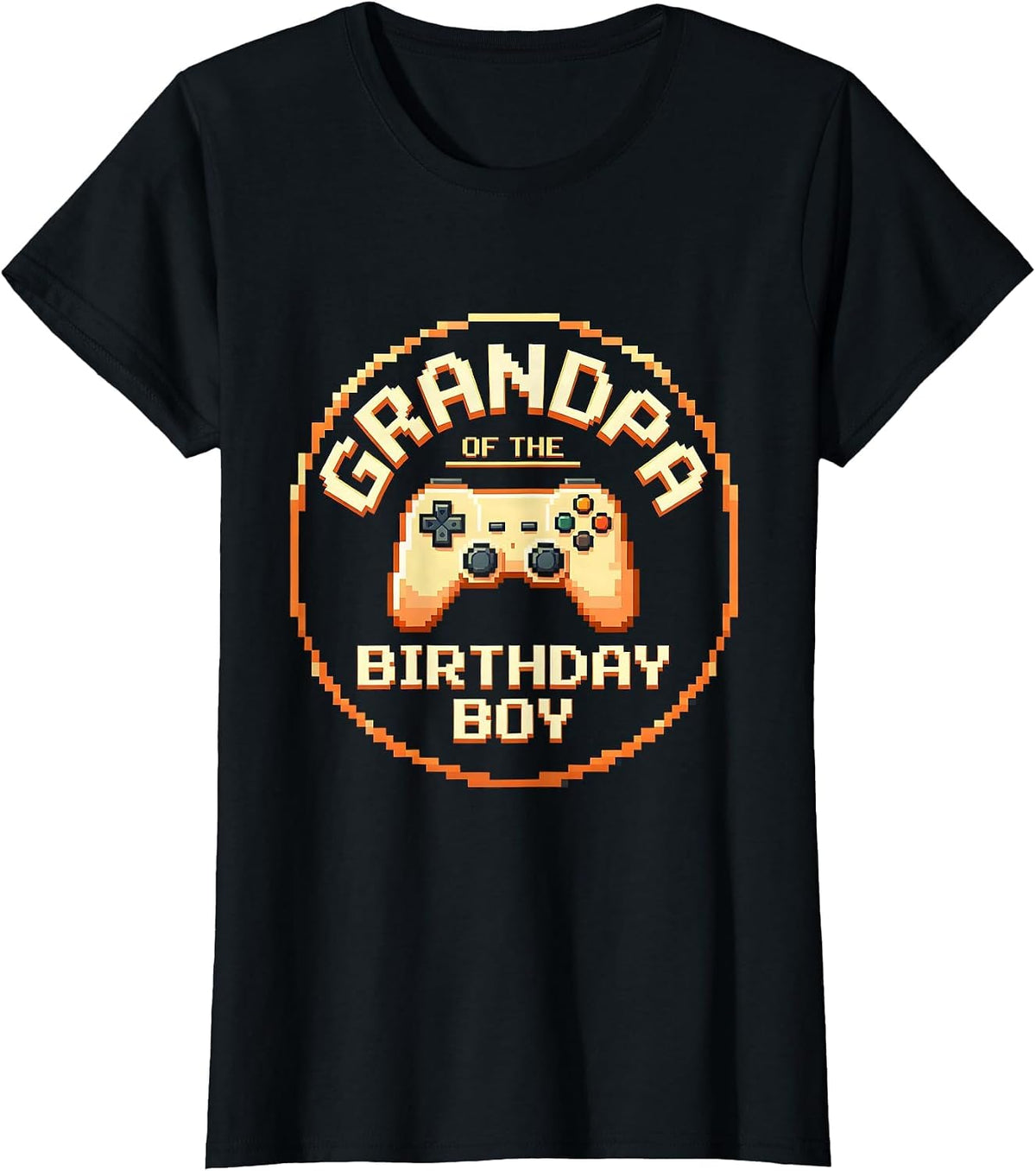 Women's Grandpa of the Birthday Boy Pixel Art Gamer Family Matching T-Shirt - Black