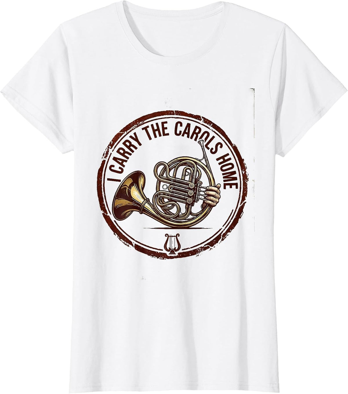 I Carry The Carols Home Funny French Horn Player Christmas T-Shirt - White