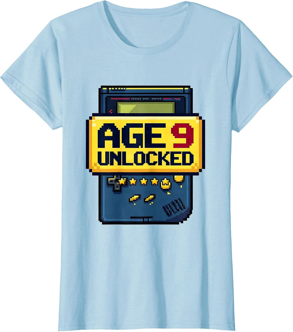 Women's Age 9 Unlocked Pixel Art Birthday Boy Video Gamer Party T-Shirt - Baby Blue