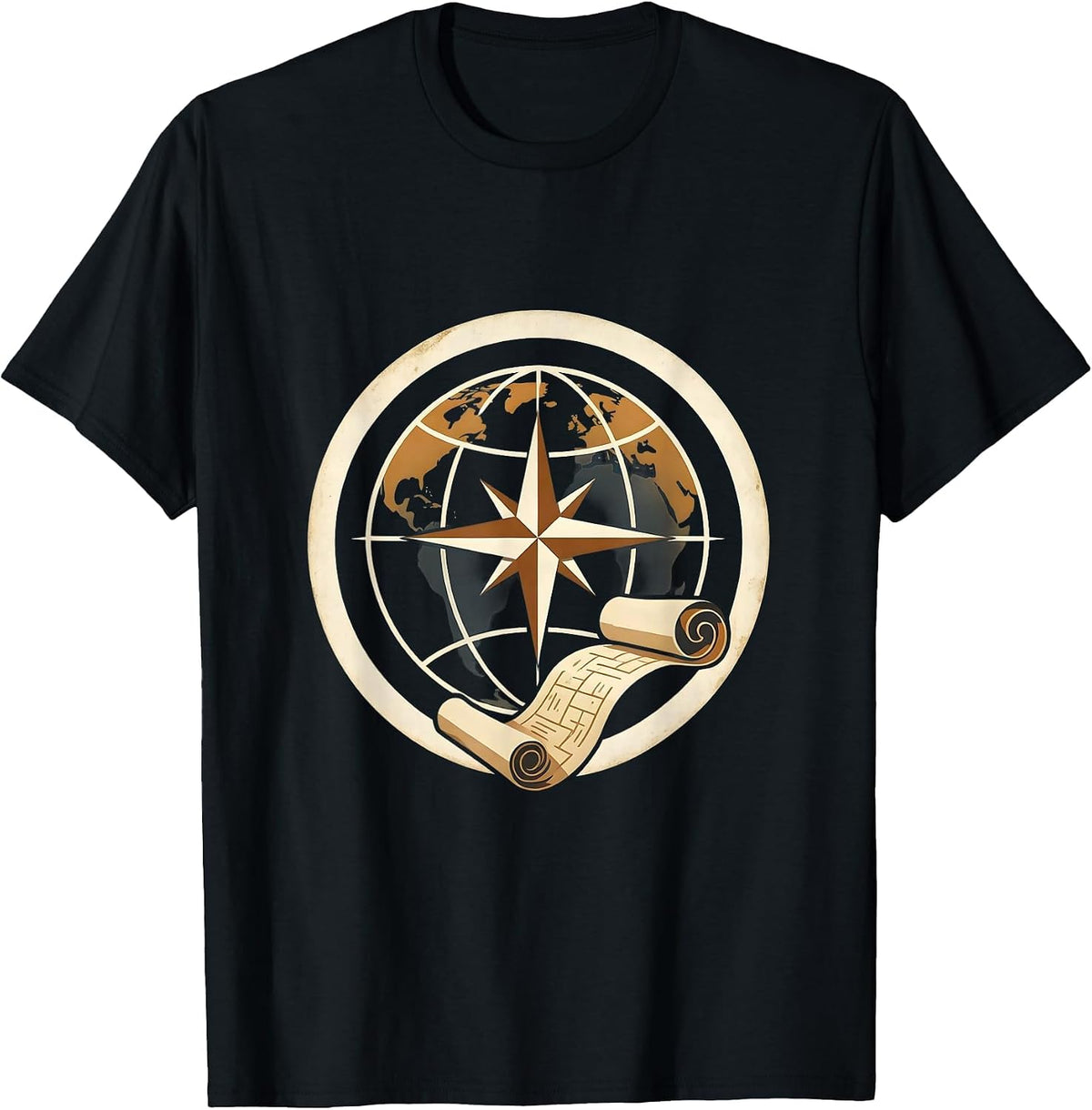 Men's Vintage Globe Compass and Map Teacher Design T-Shirt - Black