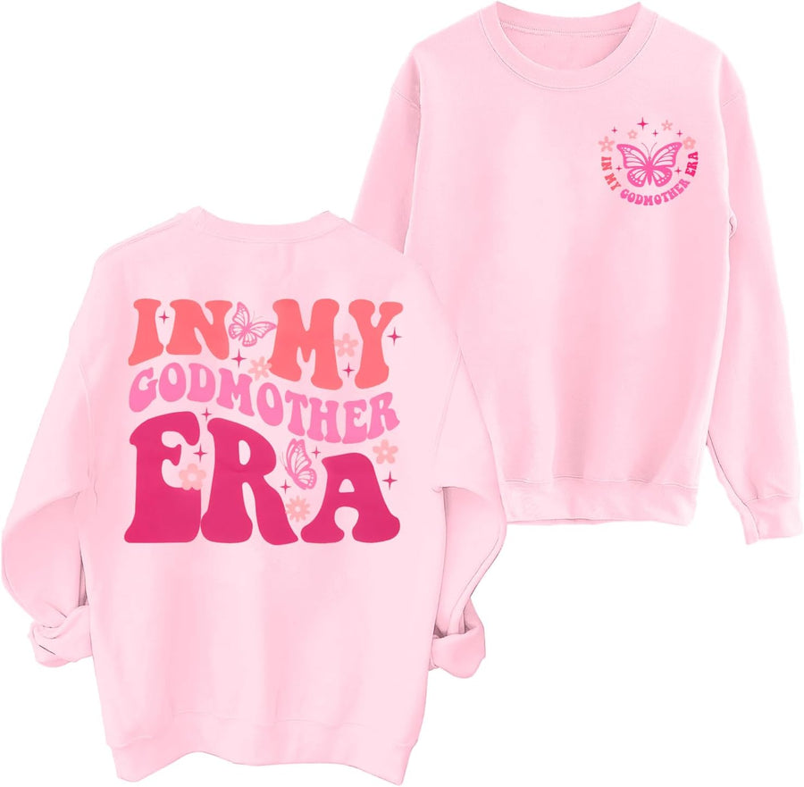 BANGELY In My Godmother Era Sweatshirt Women Funny Christian Sweater Godmother Proposal Gifts Casual Crewneck Long Sleeve