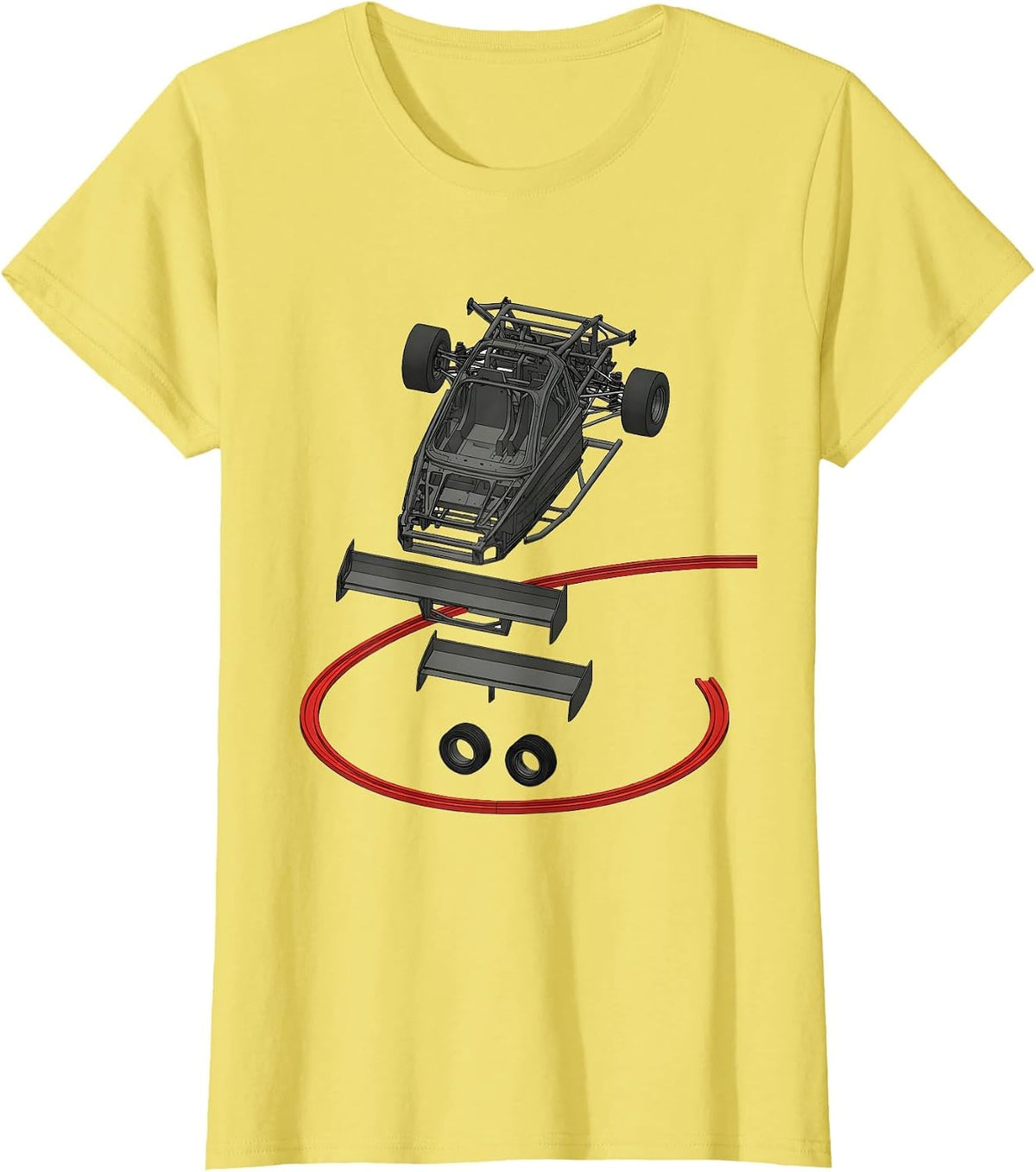 Women's Deconstructed Sprint Car Minimalist Drag Racing Enthusiast T-Shirt - Lemon Yellow